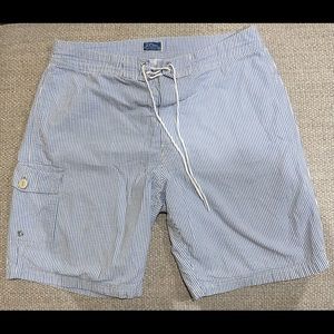 Blue and white seersucker bathing suit by J Crew